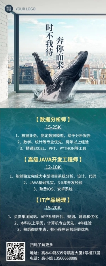 企业商务求职招聘实景长图海报预览效果