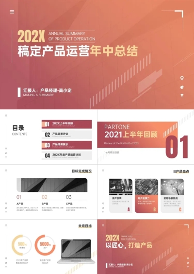 工作汇报年中总结产品运营渐变简约