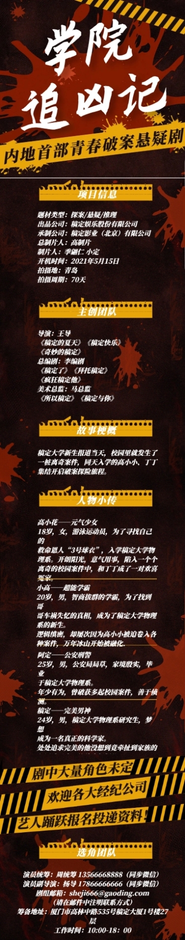 剧组演员组讯影视剧招募长图公告预览效果