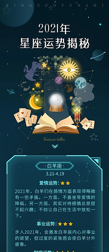 科技风未来感星座运势命理公告长图