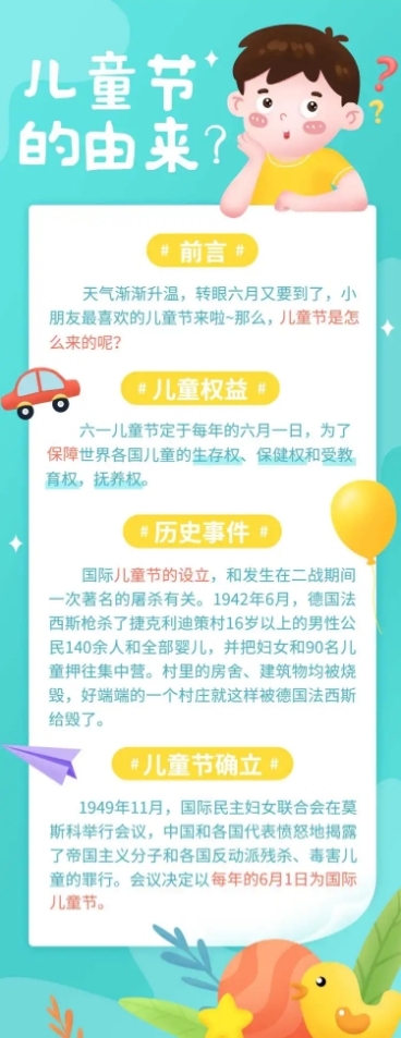 儿童节由来知识科普插画文章长图预览效果