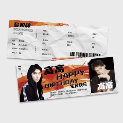 现代简约明星应援登机牌