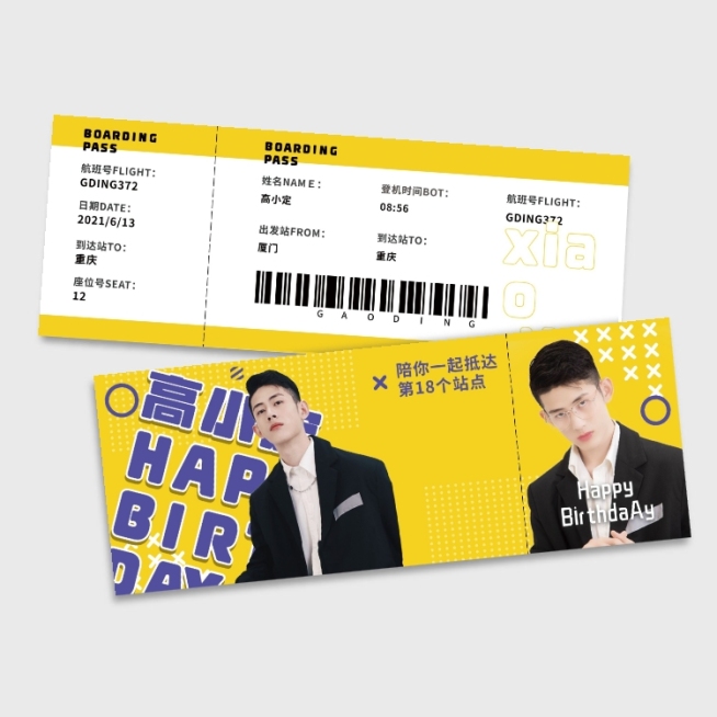 简约现代明星应援登机牌预览效果