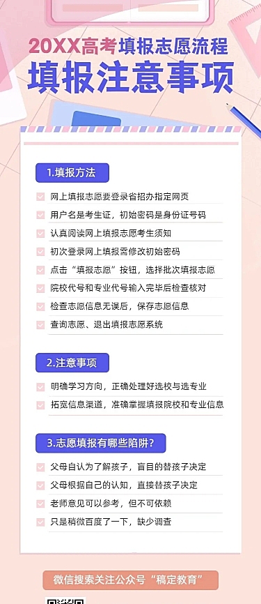 高考填报志愿流程长图海报