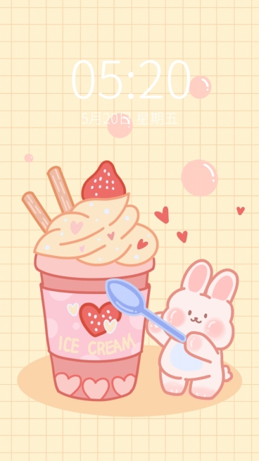 可爱动物插画情侣手机壁纸预览效果
