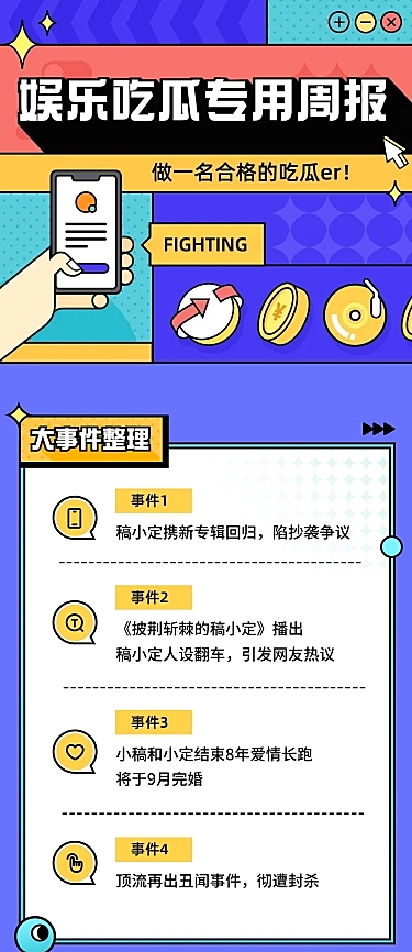 插画风娱乐吃瓜八卦公告长图