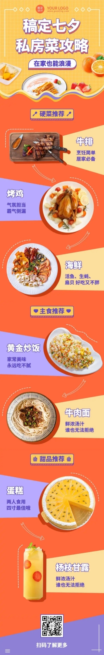 七夕情人节菜单推荐餐饮营销长图预览效果