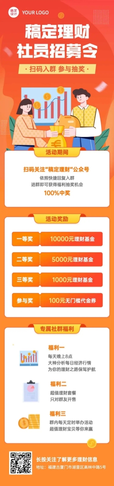 金融理财社群社员招募活动长图预览效果