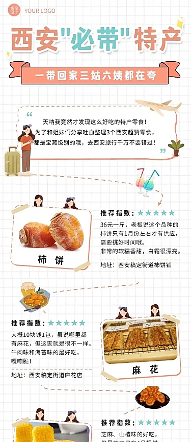 旅游特产美食推荐自媒体手帐风长图