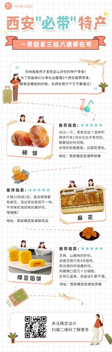 旅游特产美食推荐自媒体手帐风长图预览效果
