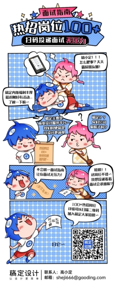 企业商务求职招聘卡通长图海报预览效果