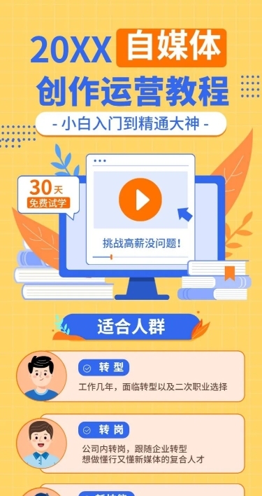 自媒体运营知识付费招生长图海报