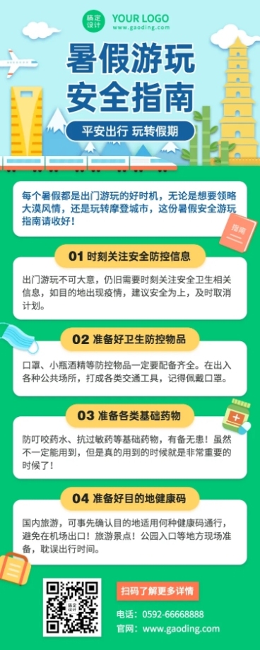 暑期旅游知识科普长图海报预览效果