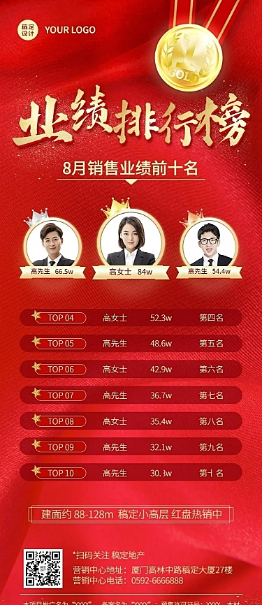 房地产销售业绩pk排行榜长图海报