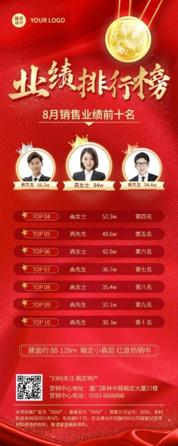 房地产销售业绩pk排行榜长图海报预览效果