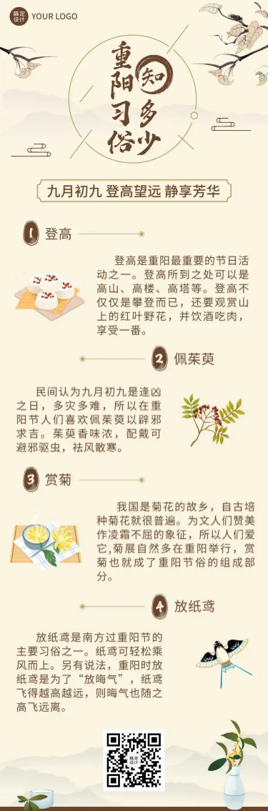 重阳节节日习俗科普中国风手绘文章长图预览效果