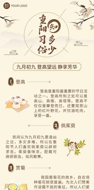 重阳节节日习俗科普中国风手绘文章长图
