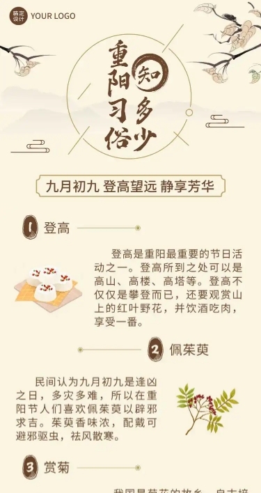 重阳节节日习俗科普中国风手绘文章长图