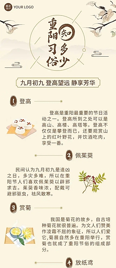 重阳节节日习俗科普中国风手绘文章长图