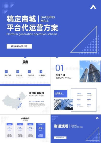 蓝白扁平简约风互联网产品平台运营方案介绍PPT套装