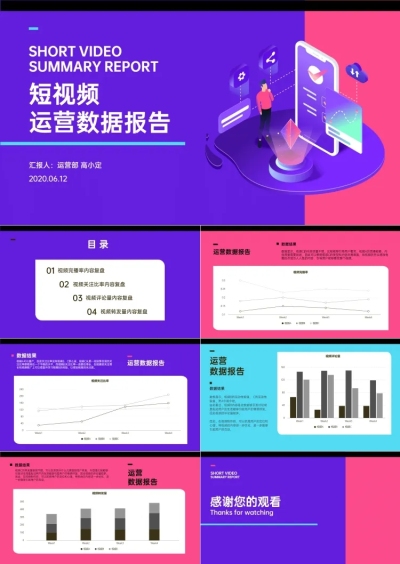 时尚短视频运营报告数据图表PPT