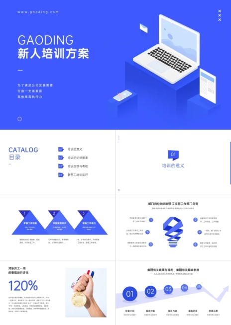 蓝色新人培训方案PPT预览效果