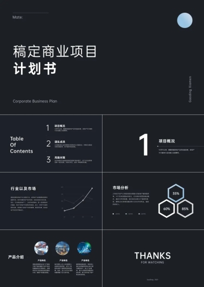 深蓝简约商业计划书PPT