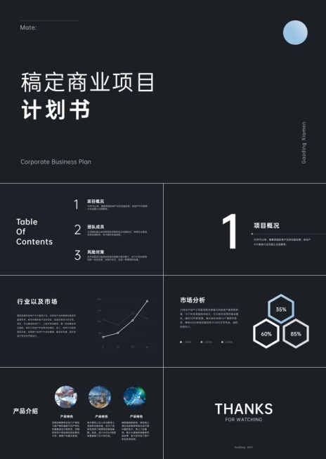 深蓝简约商业计划书PPT预览效果