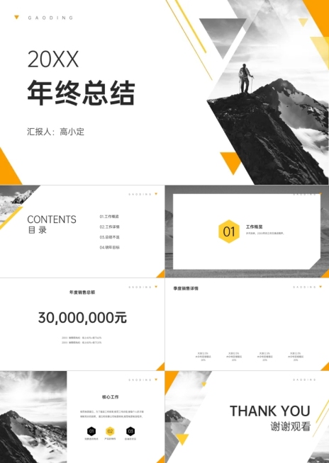 黄色简约年终总结PPT预览效果