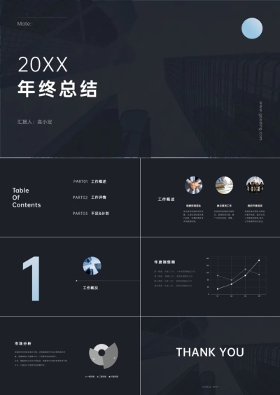 深蓝简约年终总结PPT
