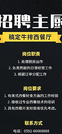 稿定西餐厅招聘长图海报