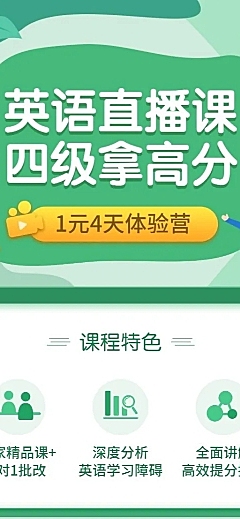 英语直播课四级拿高分长图海报