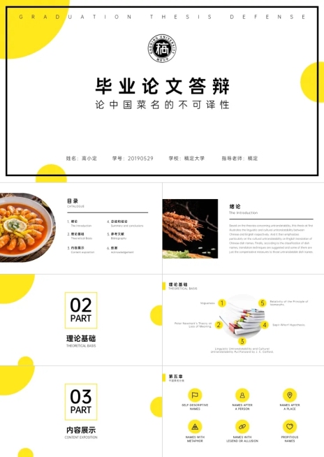 英语 清新简约大学论文答辩PPT预览效果