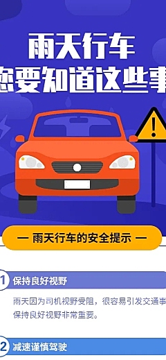 卡通汽车雨天行车注意事项百科知识海报