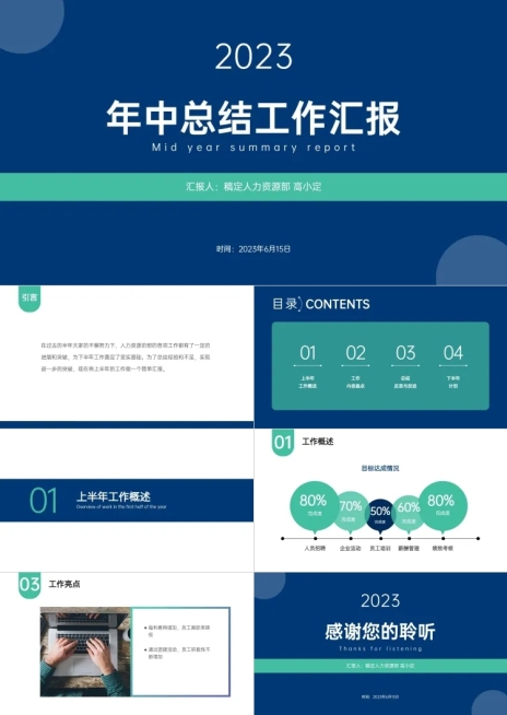商务HR年度总结工作汇报PPT预览效果