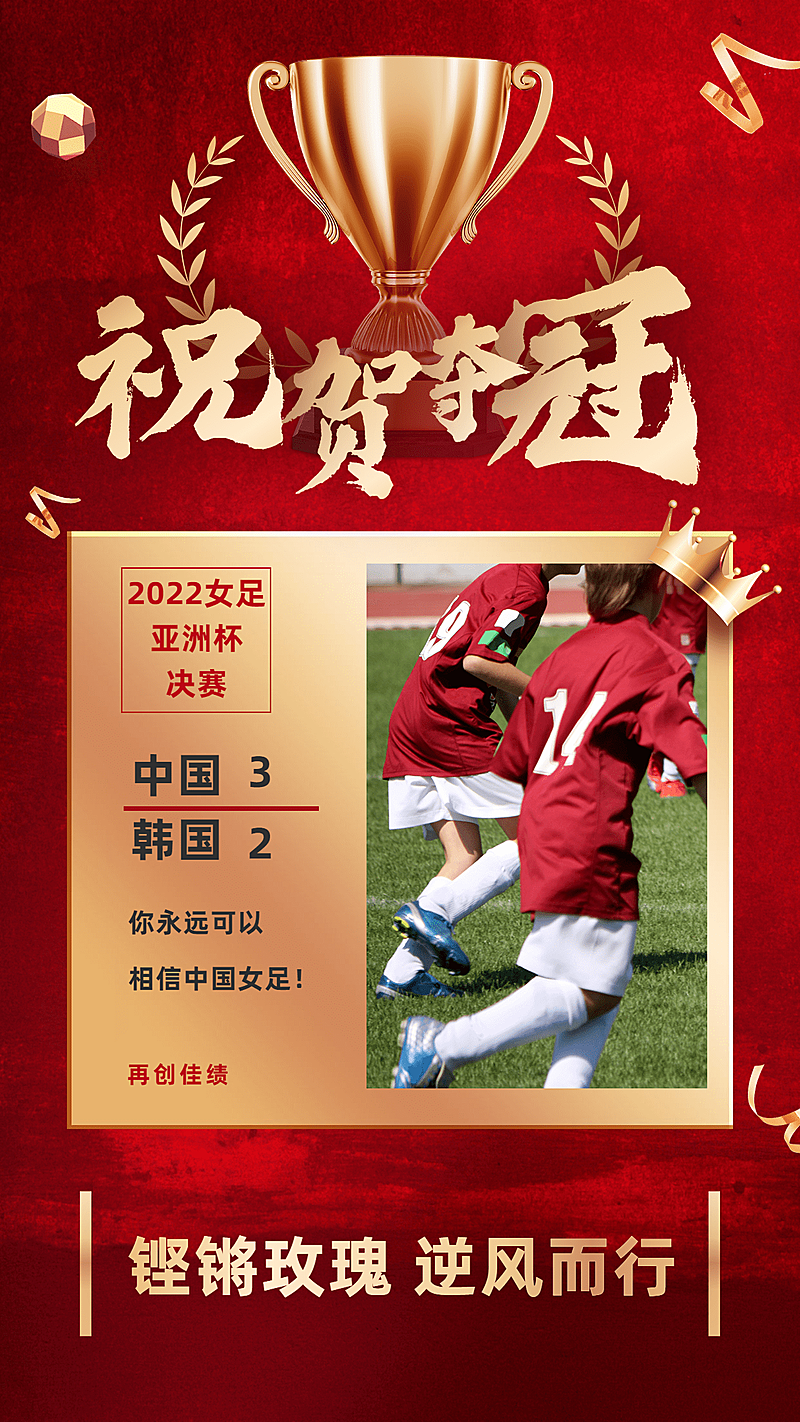 女足夺冠加油应援海报