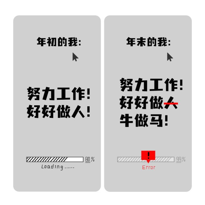 年终总结年初vs年末趣味方形海报预览效果