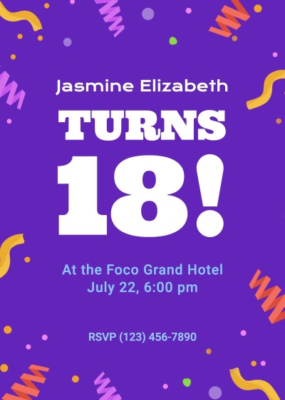 Simple Cartoon Silk Ribbon Element Surround 18th Birthday Party Invitation Letter