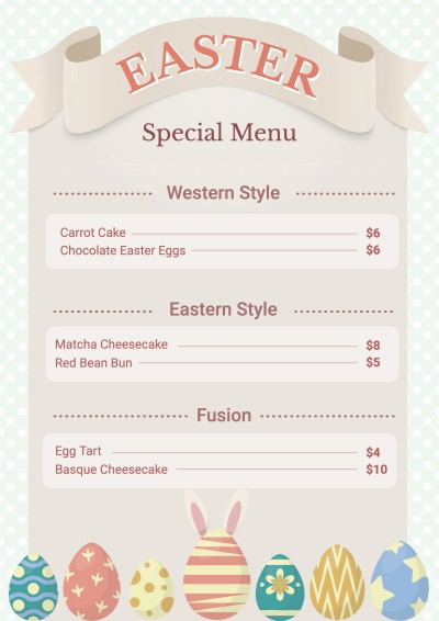 Easter Dessert Bakery Shop Pastry Special Menu
