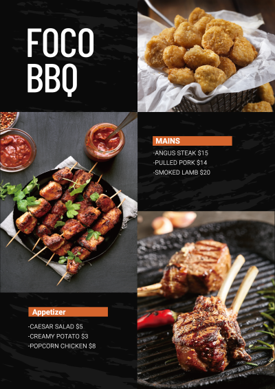 Fashion Style Food Display BBQ Restaurant Food Menu