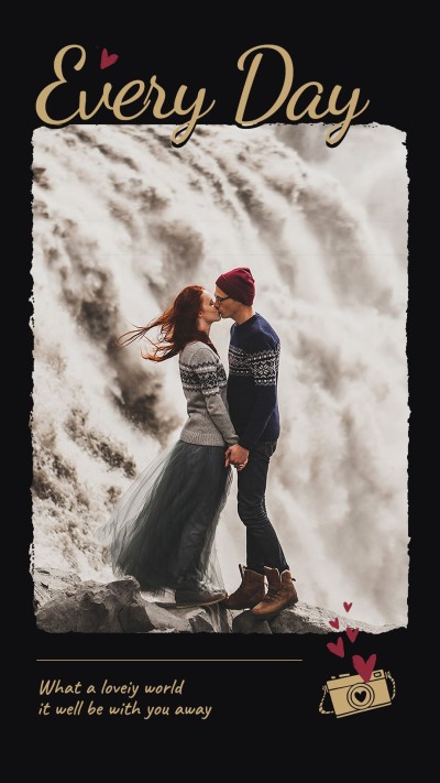 Creative Waterfall Scene Couple Kiss Moment Instagram Story