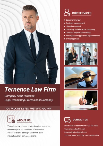 Commercial Red Rectangle Frame Law Firm Legal Services Business Flyer