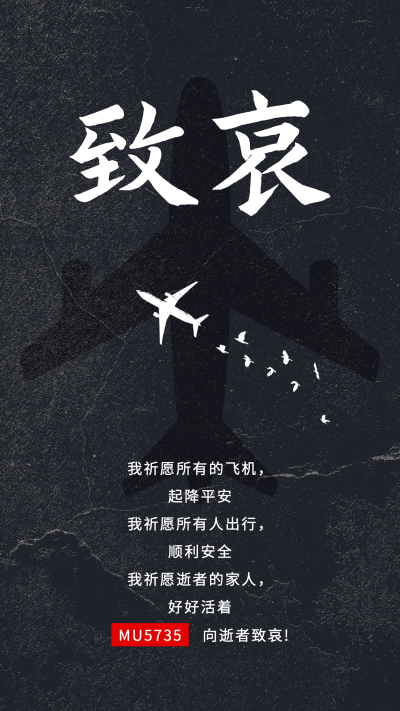 沉痛哀悼空难事件手机海报