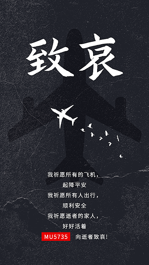 沉痛哀悼空难事件手机海报