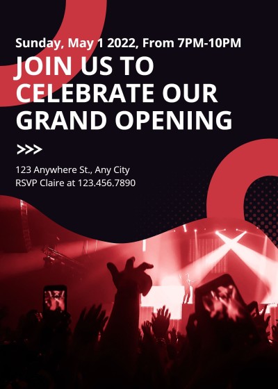 Simple Red Lights Decorate Night Club Grand opening invitation letter