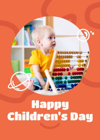 Simple Hand Painted White Planet Pattern American Children's day Card