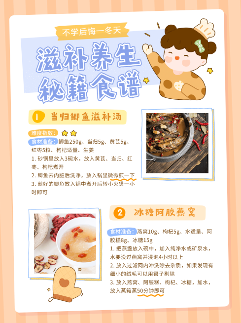 餐饮美食养生科普卡通竖版小红书配图预览效果