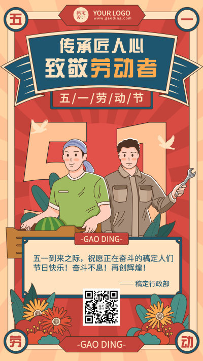 五一劳动节电子贺卡企业节日祝福问候海报