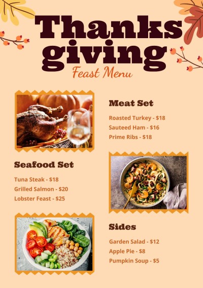 Simple Fashion Style Thanksgiving Festival Feast Menu