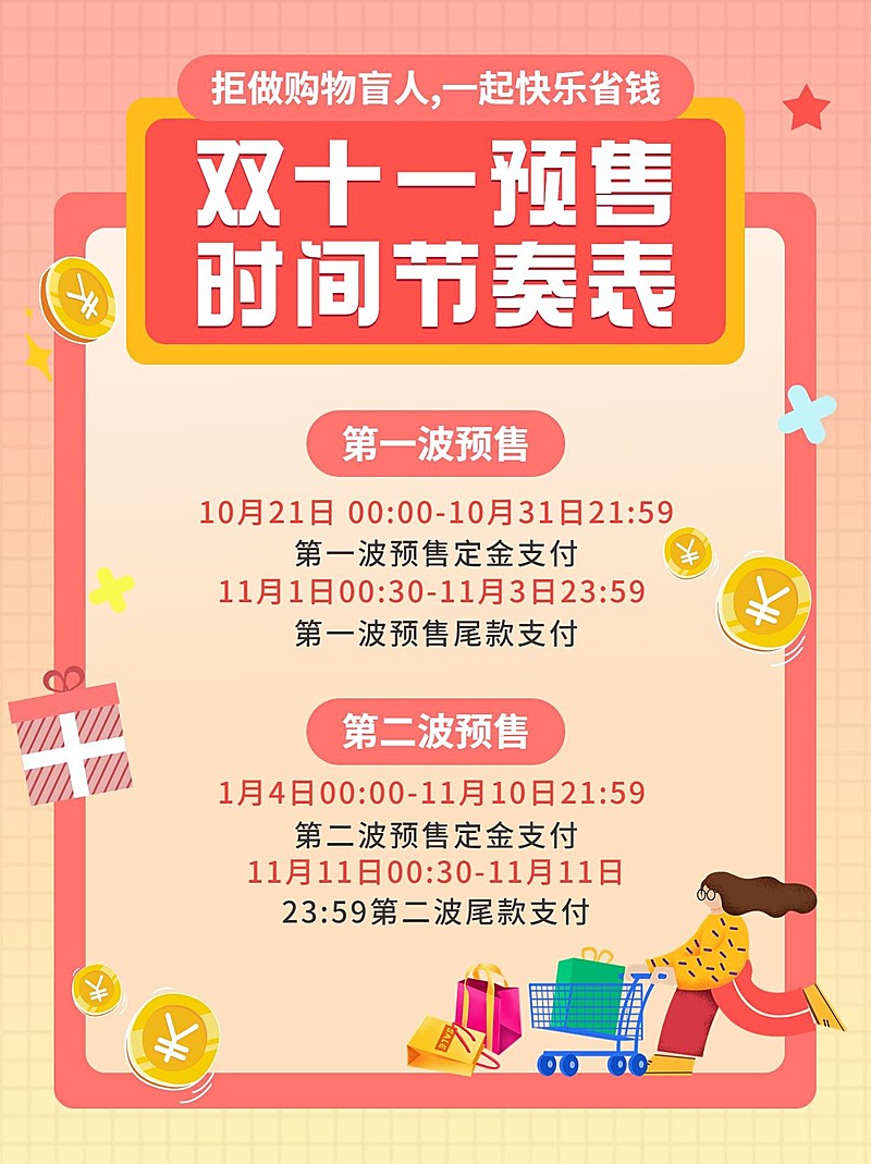 双十一扁平插画购物攻略小红书配图